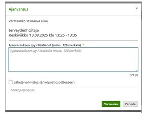 Omasote ajanvarauksen vahvistaminen