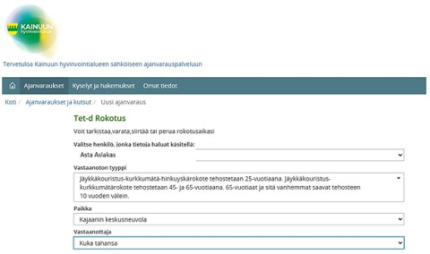 Omasote ajanvaraus valitse paikka