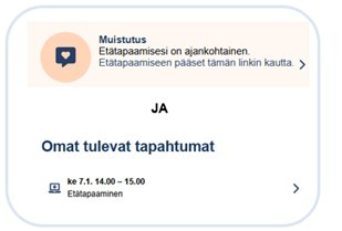 Etätapaamisen ilmoitus Omasoten etusivulla