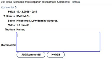 Omasote laboratoriotulokset kommentoi