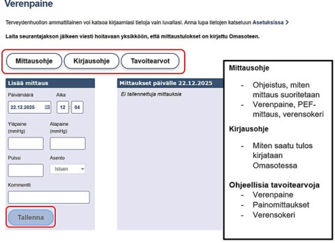Omasote kotimittaukset verenpaine aloitussivu