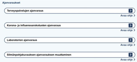 Kuva Omasoten ajanvarauksista, jossa Terveyspalvelujen ajanvaraus kehystettynä