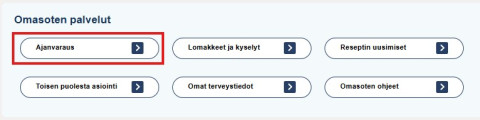 Kuva Omasoten palveluista, jossa ajanvaraus korostettuna