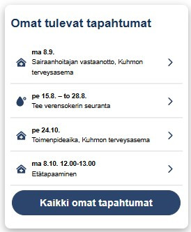 Kuva Omasoten pääsivun tulevista tapahtumista