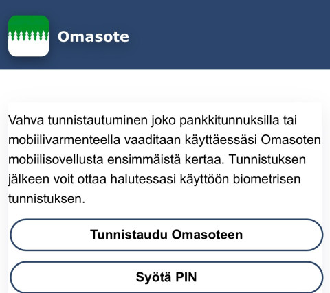 Omasote kirjautuminen PIN