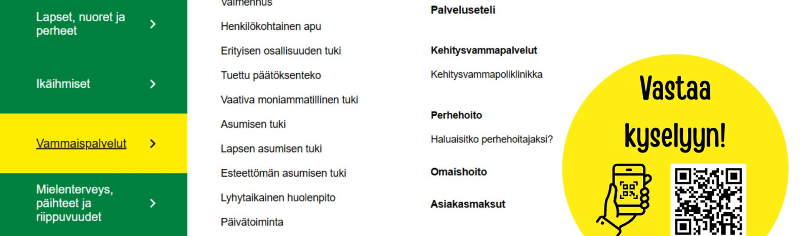 Kysely Vammaispalvelut Kainuun Hyvinvointialue